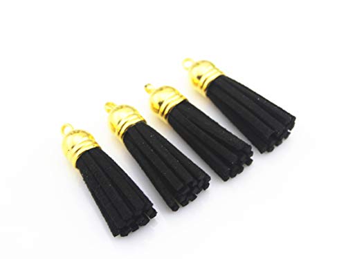QIANHAILIZZ 40 Gold CCB 1-1/2 Inch Faux Suede Tassel Charm Keychain Cellphone Straps XJ38 (black)