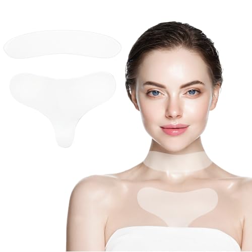 HENGBIRD 2 Parches Antiarrugas Escote y Cuello, Parches de Silicona Antiarrugas Reutilizables, Pads Alisadores Transparentes para Pecho y Cuello, Cuidado Anti Edad Nocturno