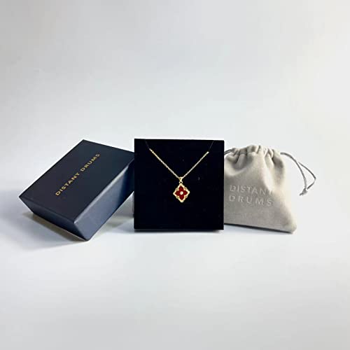 DISTANT DRUMS Gold Clover Jewelry for Women, Double-Sided Pendant by 18K Gold-plated with Gemstone inlaid Shell Pearl Pendant Necklace,Bracelet,Earrings,Jewelry Set for Women4