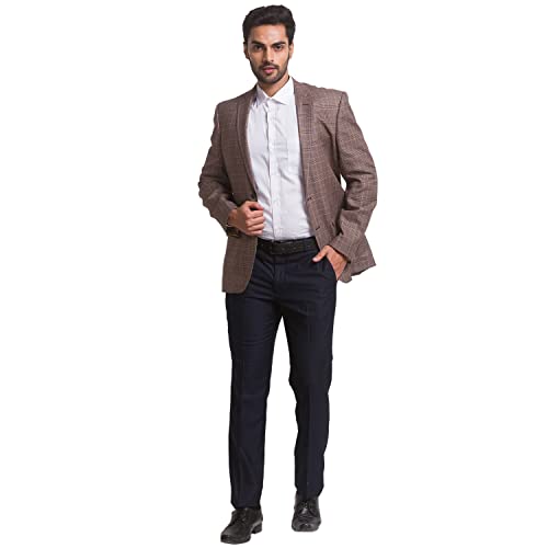 Image of Colorplus Men's Contemporary Fit Terry Rayon Blend Notch Collar Herringbone Pattern Full Sleeve Navy Casual Blazer