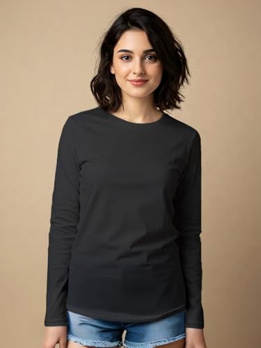 Image of JUNEBERRY Cotton Round Neck Regular Fit Solid Core Full Sleeve T-Shirt Combo for Women & Girls (Pack of 2) (Available Colors: Black, White, Navy, Green,Swanwhite & Cork)