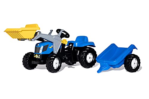 Rolly Toys Trattore a Pedali Kid New Holland T7550 con Ruspa e Rimorchio, Blu