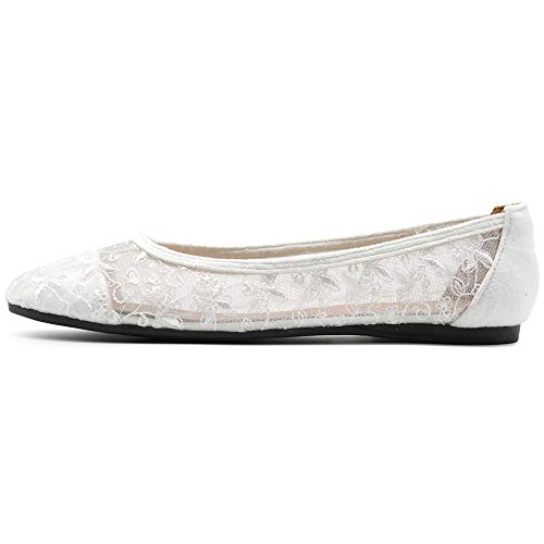 Ollio Women's Shoes Dots or Floral Lace Breathable Round Toe Ballet Flats F123-1242