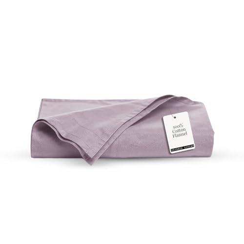 Image of Tribeca Living King Cotton Flannel Flat Sheet Only 170-GSM - Oversized 112 x 106 Inch Dimensions for Generous Bed Coverage - Soft Breathable Bedding in Lavender