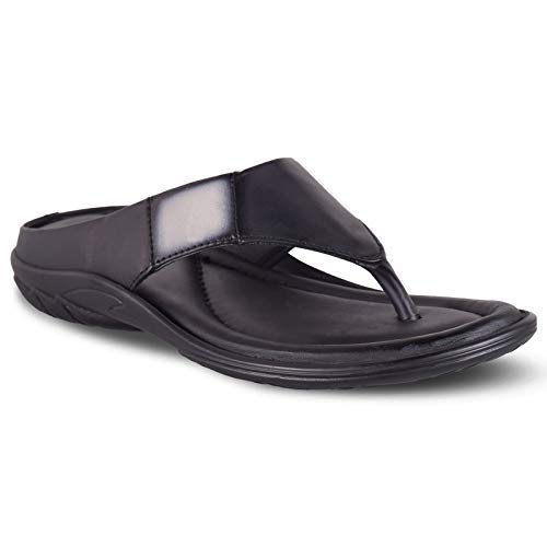 Black Leather Slippers Flip Flop 