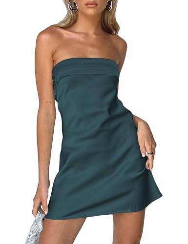 Image of Realtix Womens Satin Silk Backless Strapless Mini Dress Sexy Low Back Tube Club Party Dress for Women