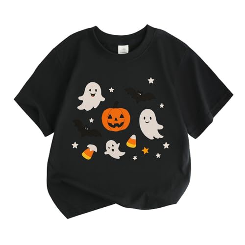 Camisetas de Halloween para niños, manga corta, camiseta casual moderna para niños y niñas, cómoda capa base, Negro , 12-13 años