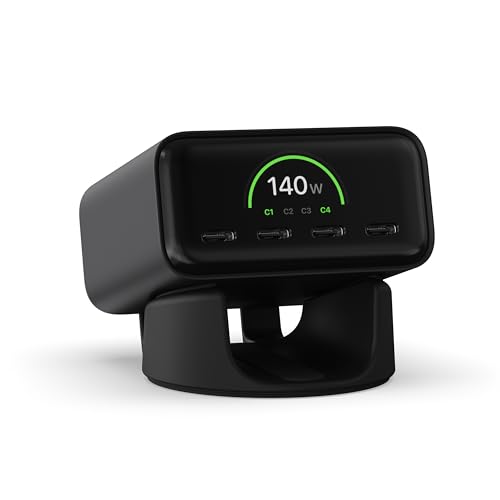 Satechi ChargeView™ 140W Desktop Charger, GaN Charging Station with Live Power Display, Four USB-C Ports, Designed for Modern Workspaces, Space Black