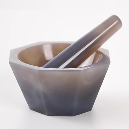 Natural Agate Mortar and Pestle Set - Durable Grinding Bowl with Deep Interior, 7.2-7.5 Hardness for Efficient Mixing & Lab Use, Perfect for Herbs & Spices