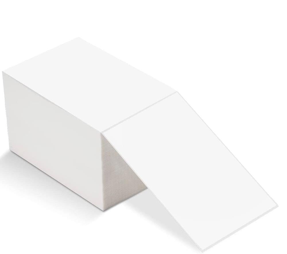 Fanfold Self Adhesive 6x4 Address Labels, Blank Direct Thermal Label - 100mm x 150mm - 500 Labels per Box - 1 Box, White