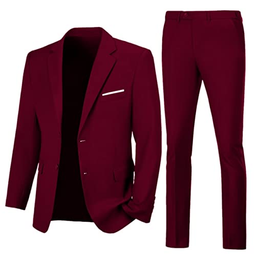 Image of Mens 2 Piece Suit Slim 2 Button Prom Suit Jacket Pants Tuxedo Set