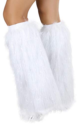Image of ToBeInStyle Women's Glitter Rave Faux Fur Lurex Boot Cuff Fuzzy Leg Warmers