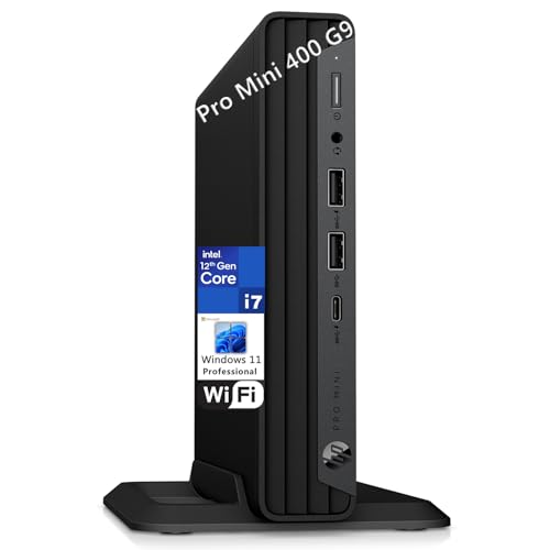 HP Desktop Computer PC Pro Mini 400 G9 MFF for Business, Intel 12-Core i7-12700T, 16GB DDR4 RAM, 512GB PCIe SSD, WiFi, Bluetooth, 2 Type-C, 2 DisplayPorts, HDMI, Keyboard and Mouse, Windows 11 Pro