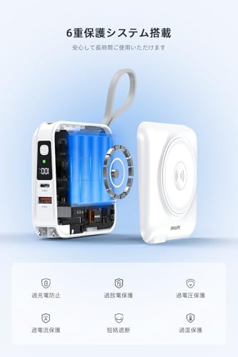 undefined Philips(フィリップス) モバイルバッテリー コンセント一体型 15000mAh 大容量 Apple Watch対応 MagSafe マグネット式 ワイヤレス充電 アップルウォッチ 2.5W 急速充電 PD 45W出力 ACアダプター usb-c & lightningケーブル内蔵/パススルー機能/プラグ変換可能 PSE認証済 ホワイト DLP4351CW の商品画像 8