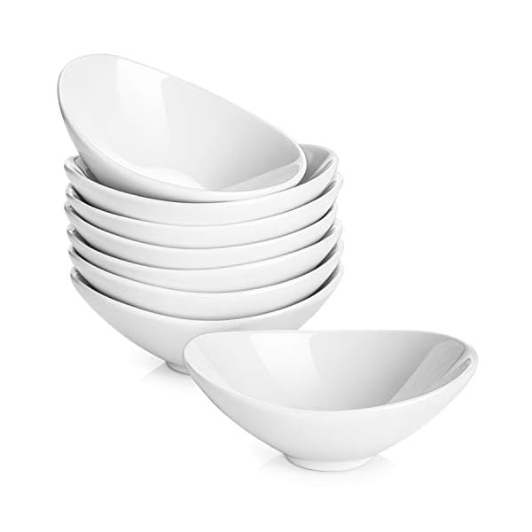 DOWAN Ceramic Dip Bowls, 3 Oz 8 Pack White Dipping Bowls, Mini Serving Bowls for Side Dishes, Sushi Soy Sauce Dish, Gravy Boat Porcelain Dipping Sauce Cups for BBQ and Party Dinner