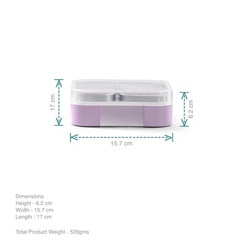 Image of VAYA Tydbyt Tiffin Box for Women Stainless Steel, 3 Steel Containers & Lids, Lunch Box for Kids Girls 3 Compartment, Organized Meals with No Mix-Ups, Bento Box, Lilac Love