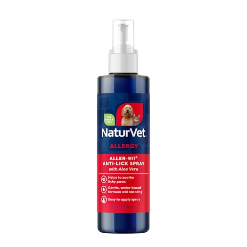 NaturVet Aller-911 Anti-Lick Paw Spray for Dogs & Cats – Includes Aloe Vera – Helps Sooth Itchy Paws, Offers Dog & Cat Allergy Support – Helps Discourage Pet Licking – 8 Oz. Spray