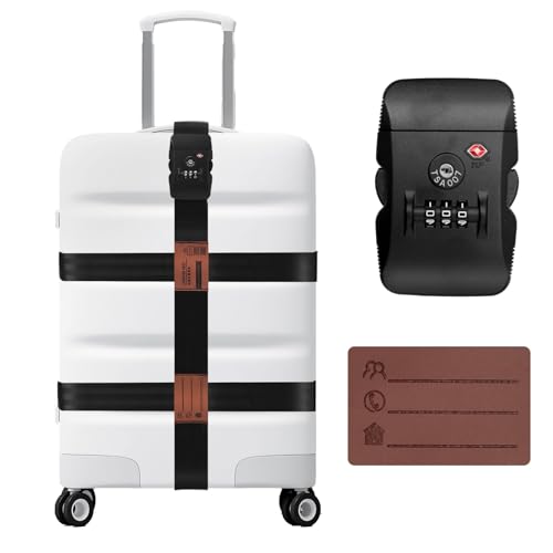 Image of Heavy Duty Luggage Strap with TSA Locks, Airplane Travel Essentials, Luggage Straps for Suitcases 3 Packs 2 Inches Wide Black