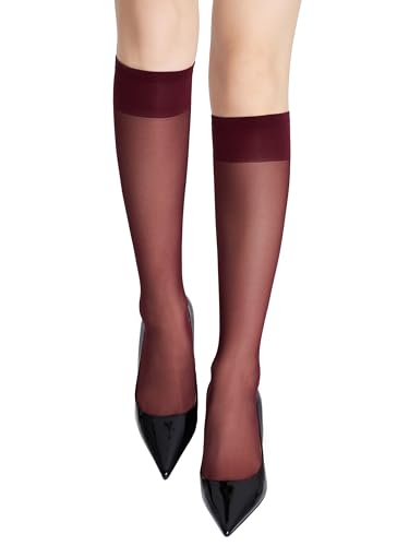 Image of leg elegant Sheer Knee High Stockings for Women, 6 Pairs Knee High Transparent Toes Nylons Pantyhose for Women