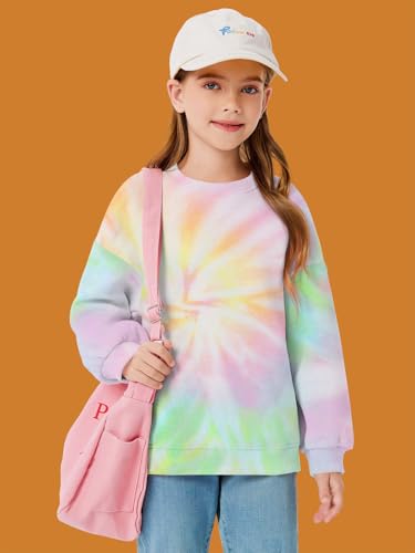 Image of Haloumoning Girls Oversized Crewneck Sweatshirts Kids Fleece Pullover Tops