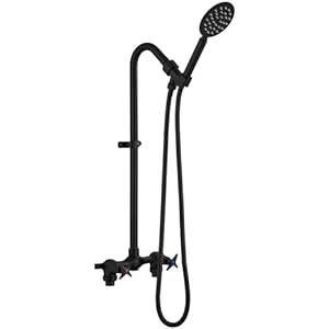 Aolemi Outdoor Shower Kit Fixtures Faucet System 2-Handle Exposed Shower with Brass Mix Valve 6″ Center with HandheldShower Matte Black