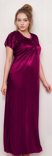 Image of Women's Satin Nighty Gown - Soft & Comfortable Sleepwear, Elegant Long Night Dress with Lace Trim, Luxury Nightwear for Women, Bridal & Honeymoon Loungewear