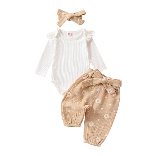 Generisch Combinaison pour bébé fille en tricot à volants - Pantalon long - Bandeau à manches longues - Ensemble de tenues (vert, 18-24 mois) - Tenue...