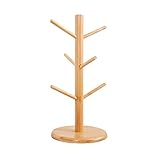 LiChaoWen Becherhalter für Theke, Bambus-Tassenhalter, Bio-Bambus-Tassenhalter, Tassenhaken, Becherständer, Kaffeetassen-Trockner (Farbe: Natur, Größe: 16 x 16 x 34 cm)