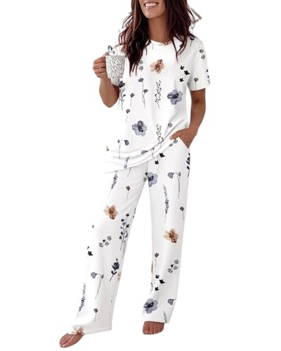 Image of CHICME Womens Pajamas Sets 2 Piece Short Sleeve Lounge Set Printed Loose Pants Pj Sets Loungewear Set