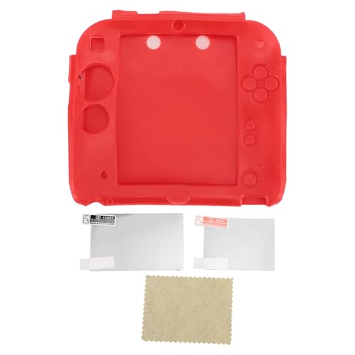 Image of Handheld Game Console Silicone Cover for 2DS Soft Protective Case Scratch with Top Bottom Screen Protector (Red)
