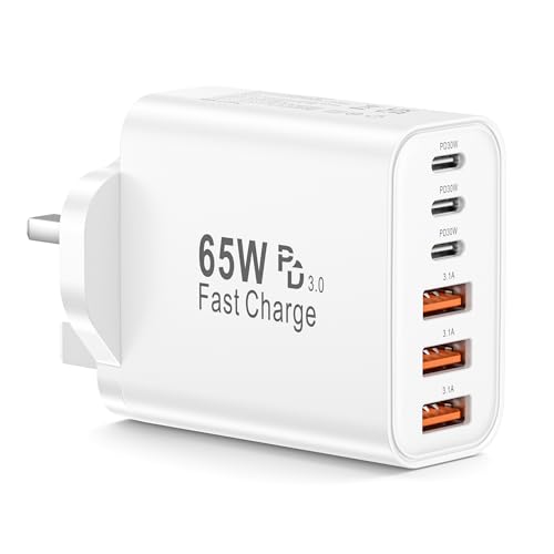 Image of USB C Plug, 65W USBC Wall Fast Charger, Type C iPhone USB C Charger Fast Charging, 6-Port Multi Charger UK Plug Power Adapter for iPhone 17/16/15/14/13/12/11/Pro Max/Plus/Air, iPad mini/Pro, S26/S25