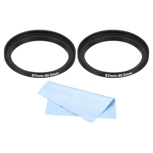 PATIKIL 37mm-40.5mm Metal Step Up Ring with Cleaning Cloth, 2 Pack Camera Lens Filter Adapter Ring Aluminum Filter Adapter Ring for Camera Lenses Hood, Black
