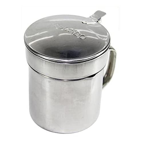 Tradineur - Grasera metálica para pescado con filtro, aceitera con colador para conservación de aceite de acero inoxidable, recipiente para colar aceites - Ø 9 cm