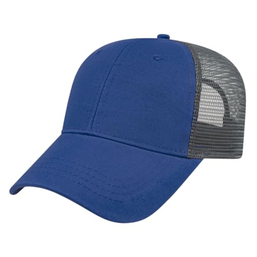 The Hat Pros Cap America X500 Structured Lightweight Cotton Twill Trucker Mesh Back Cap w/Adjustable Snapback Closure | Bulk Pack Available(Royal/Charcoal)