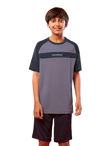 Image of TECHNOSPORT Boy's Polyester Slim Fit Crew Neck Half Sleeve T-Shirt with Technocool+, Anti Microbial Propeties for Sports and Regular Use