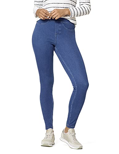 HUE Women's Essential Denim Leggings with Pockets Curvy Fit Pull On Pants, Available in Plus Size
