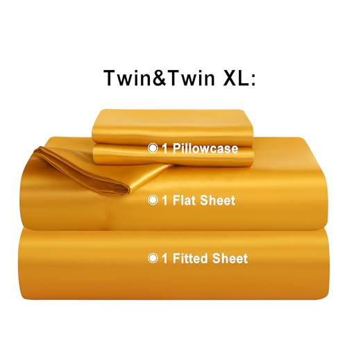 NTBAY Twin Satin Sheet Set, 3 Piece, Gold - image 4