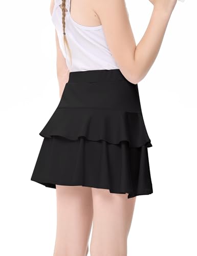 Girls Tennis Skirt with Pockets Ruffle Athletic Skirt High Waist Golf Skorts for Kids 3-12 Years2