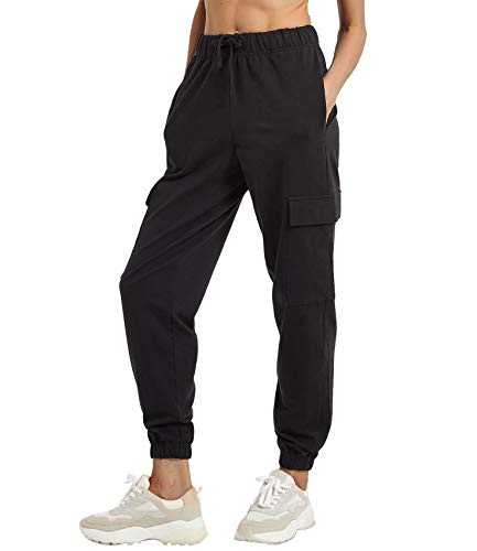 PULI Women's Workout Jogger Pants High Waist Lightweight Hiking Outdoor Cargo Sweatpants Black Small