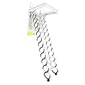 Cbhfmljd 12 Steps Attic Ladder, Pull Down Attic Stairs Wall-Mounted Folding Stairs Attic Ladder Pull Down System 10.17FT Retractable Loft Ladder with Pull Rod 660LBS Capacity (Black+White)