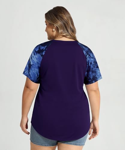 Image of CARCOS Plus Size Tops for Women Short Sleeve Shirt Summer Star /Leopard /Tie Dye /Flower Crewneck Pullover Tunic XL-5XL