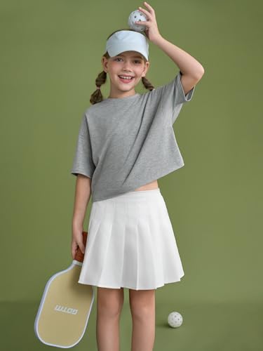 Image of Girls Athletic Oversized Crop Tops Kids Drop Shoulder Short Sleeve T Shirts Workout Tees 5-14 Years