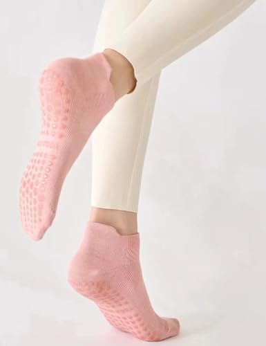 Women's Non-Slip Yoga Socks with Silicone Grips Cotton Ankle Sock for Pilates Barre Hospital Home Workouts‌4