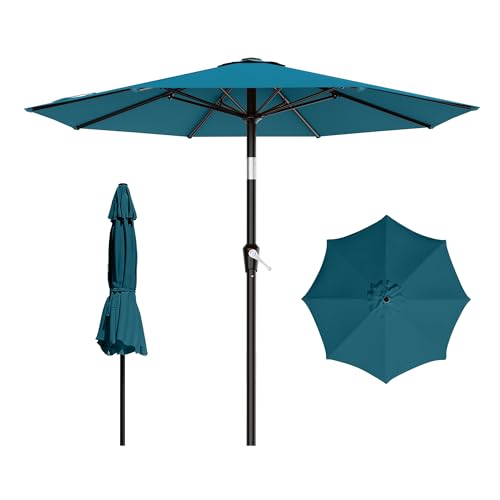 Image of AreShark 9 FT Patio Umbrella for Outdoor, Outdoor Table Umbrella with Push Button Tilt and Crank, Outdoor Patio Umbrellas with 8 Sturdy Ribs for Market, Garden, Pool (Lake Blue)