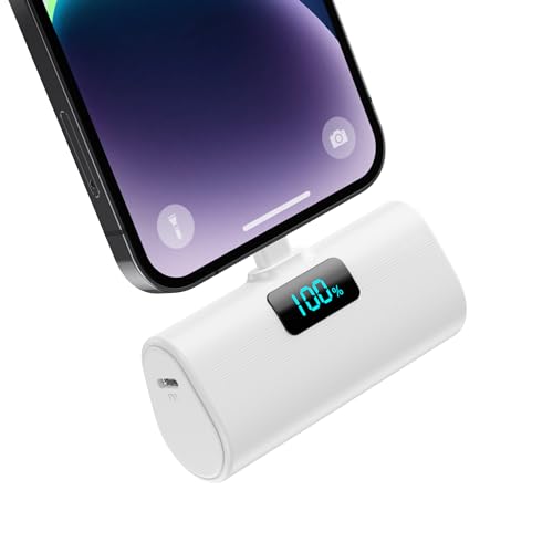 HETP Mini Power Bank 5200mAh, 20W PD Ricarica Rapida Powerbank, Ultra Compatto Caricatore Portatile con LCD Display Batteria Esterna per iPhone 14/14Pro/13/13 Pro/12/12Pro/11/X/XR/8/7/6 ecc-Bianco