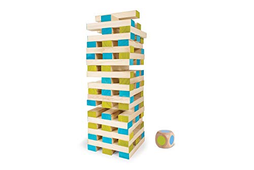 BuitenSpeel Toys GA277 Large Tower Wooden Block Stacking Game, Natural/Blue/Green