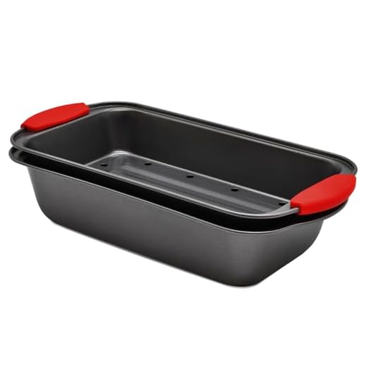 PERLLI Nonstick Meatloaf Pan with Drip Tray Insert – High-Carbon Steel Bakeware with Silicone Grips – Ideal for Baking Bread, Cake, and Roasting Meat in the Oven - 2-Piece Set