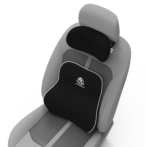 Image of MRRON Series Memory Foam Neck Rest & Lumbar Support for Car or Office Chair, Neck Pillow Kit Designed Ergonomically for Extra Support (Black, Long Bac)