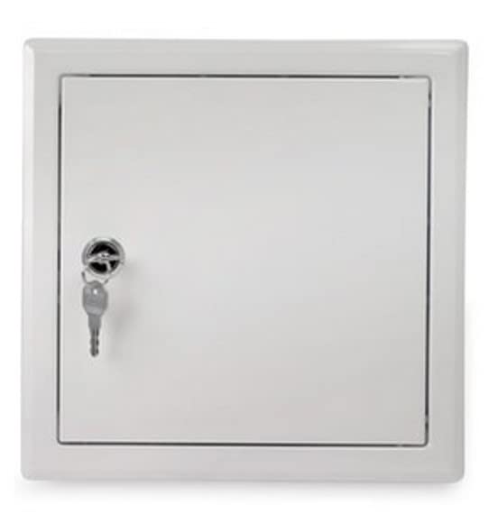 Revisionstür 300 x 300 mm weiß RAL 9016 – abschließbare Revisionsklappe aus Stahl mit Schloss | Wartungsklappe Revisionsöffnung für Wand & Decke | Metallklappe feuchtraumgeeignet
