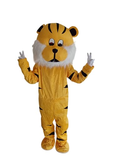 Image of BookMyCostume Sherkhan Tiger Cartoon Mascot Costume For Theme Birthday Party & Events | Adults,yellow /black,Fleece